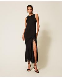 Twinset - Long Satin And Lace Dress - Lyst