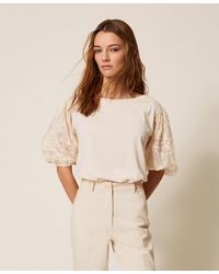 Twinset - Blouse With Embroidered Sleeves - Lyst
