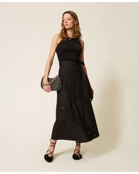 Twinset - Long Poplin And Broderie Anglaise Skirt - Lyst