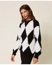 Twinset - Diamond Pattern Wool Blend Jumper With Embroidery - Lyst