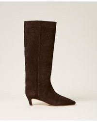 Twinset - Crocodile Print Suede High Boots - Lyst