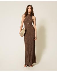 Twinset - Long Linen Knit Dress With Lurex - Lyst