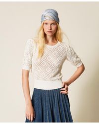 Twinset - Diamond Pattern Jumper With Pearls - Lyst