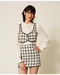 Twinset - Short Bouclé Top With Check Pattern - Lyst