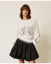 Twinset - Jumper With Floral Embroidery And Fringes, "Snow" Embroidery - Lyst