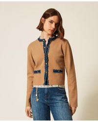 Twinset - Fitted Cardigan With Denim Trim - Lyst