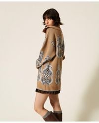 Twinset - Jacquard Wool Blend Knitted Cardigan, Light "Tobacco" Jacquard - Lyst