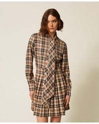 Twinset - Short Flannel Dress With Embroidery, "Iced Coffee Tartan" - Lyst