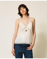 Twinset - Crêpe De Chine And Lace Top - Lyst