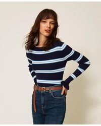 Twinset - Striped Jumper With Ruffles - Lyst
