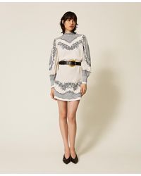 Twinset - Jacquard Satin Short Dress With Floral And Polka Dot Pattern - Lyst