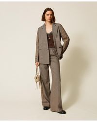 Twinset - Houndstooth Palazzo Trousers With Embroidery - Lyst