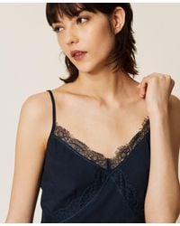 Twinset - Crêpe De Chine Top With Lace - Lyst