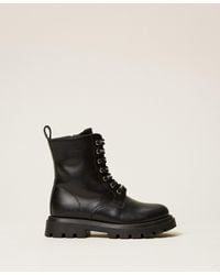 Twinset - Baby's Leather Combat Boots With Logo - Lyst