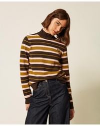 Twinset - Turtleneck Jumper With Brooch - Lyst