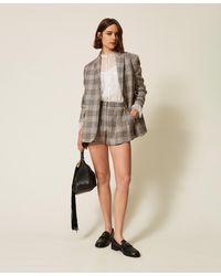 Twinset - Chequered Wool Cloth Shorts With Sequins - Lyst
