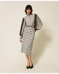 Twinset - Midi Bouclé Skirt With Check Pattern - Lyst