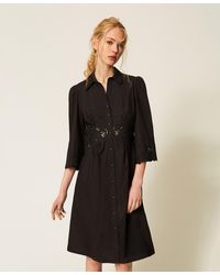 Twinset - Midi Poplin And Broderie Anglaise Dress - Lyst