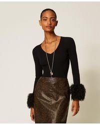 Twinset - Pull Côtelé Avec Fausse Fourrure - Lyst