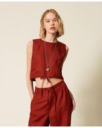 Twinset - Linen Top With Embroidered Logo - Lyst