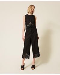 Twinset - Linen Cropped Trousers With Lace - Lyst