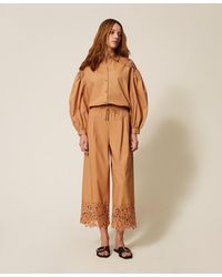 Twinset - Pantalón Amplio De Popelina Con Macramé - Lyst