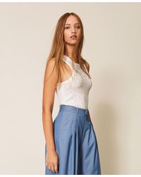 Twinset - Ribbed Top With Embroidery - Lyst