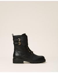 Twinset - Leather Combat Boots With Straps - Lyst