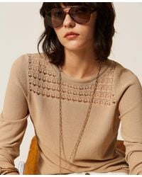 Twinset - Crew Neck Jumper With Cable Pattern - Lyst