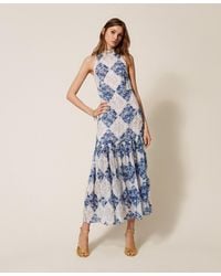 Twinset - Long Ramie Dress With Floral Print - Lyst