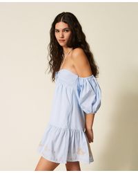 Twinset - Short Striped Dress With Embroidery And Sleeves - Lyst