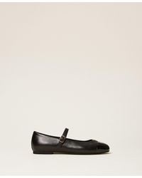Twinset - Leather Ballerinas With Logo And Strap - Lyst