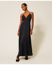 Twinset - Long Envers Satin Dress With Embroidery - Lyst