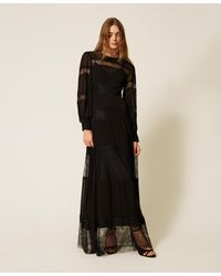 Twinset - Georgette And Lace Long Dress - Lyst