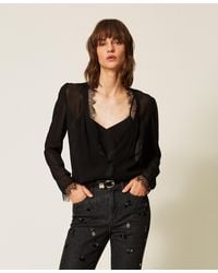 Twinset - Georgette Blouse With Lace - Lyst