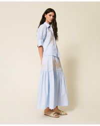 Twinset - Long Striped Skirt With Flounce And Embroidery - Lyst