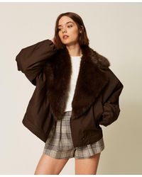 Twinset - Gabardine Jacket With Faux Fur Collar - Lyst