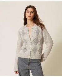 Twinset - Jacquard Diamond Cardigan With Sequins - Lyst