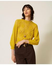Twinset - Alpaca Blend Diamond Pattern Crew Neck Jumper - Lyst