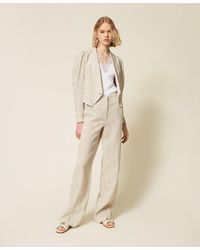 Twinset - Wide Linen Trousers With Lurex - Lyst