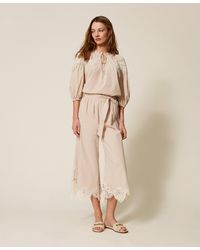 Twinset - Pantalón Cropped De Muselina Con Macramé - Lyst