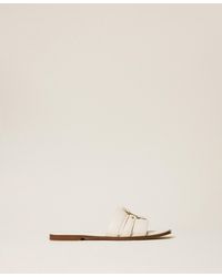 Twinset - Leather Sliders With Logo - Lyst