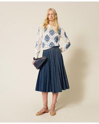 Twinset - Long Pleated Denim Skirt - Lyst