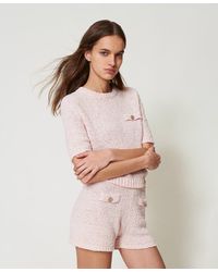 Twinset - Cropped-Pullover Mit „Oval T"-Knopf, Baumwolle, Größe - Lyst