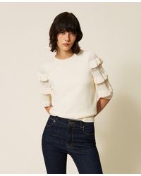 Twinset - Mesh Stitch Jumper With Ruffles - Lyst