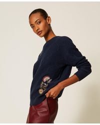 Twinset - Crew Neck Wool Jumper With Floral Embroidery - Lyst