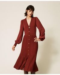 Twinset - Long Trompe-L'Ail Knit Dress, "Cherry Wood" - Lyst