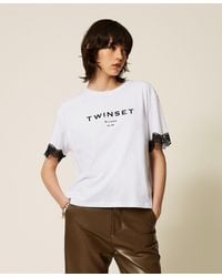 Twinset - Jersey T-Shirt With Logo And Lace - Lyst