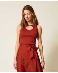 Twinset - Ribbed Top With Logo - Lyst
