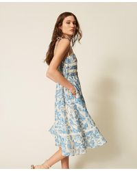 Twinset - Short Floral Dress With Lace - Lyst